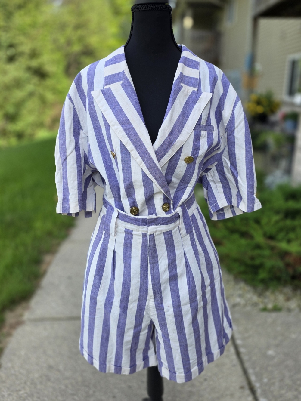 Vintage 90s Jennifer Women Striped Blazer Shorts Set Large
